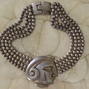 Von Musulin Sterling Silver Necklace Large Ladies face 5 Strands of Silver Balls